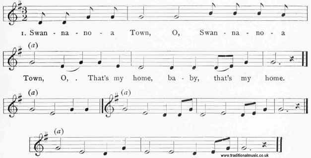 Music for "Swannanoa Town" from Cecil Sharp's 'English Folk Songs from the Southern Appalachians'