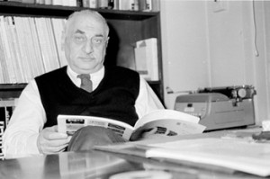 The real Moe Asch at his desk.