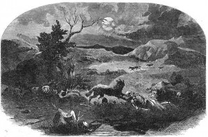 Cover of the August 13, 1859 issue of Harper's Weekly illustrating the Mountain Meadows Massacre.