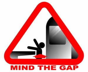 Mind the Gap transit safety sign