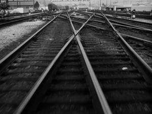 Crossing railroad lines in the opening sequence to Strangers on a Train