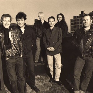 The Mekons in 1988: left to right: Tom Greenhalgh, Jon Langford, Sally Timms, Steve Goulding, Susie Honeyman, Kevin Lycett (source: Joe Angio)