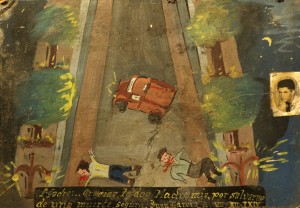 Artist unknown: "retablo"-style memorial painting (Mexico, date unknown) (source: Roger Brown Study Collection)