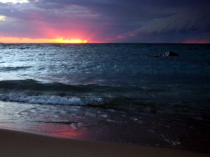 Sunset and derecho over Lake Michigan, from Christmas Cove, Leelanau Peninsula, photo by K. Bigger
