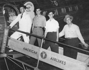 Bill Monroe and the Blue Grass Boys boarding a plane to travel to Washington , D.C. July, 1946. Donated by Jarrett and Gail Watts - International Bluegrass Music Museum