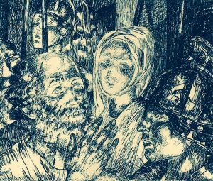 Kuzma Petrov-Vodkin: "Peter's Denial" (etching, 1919) (WikiArt)